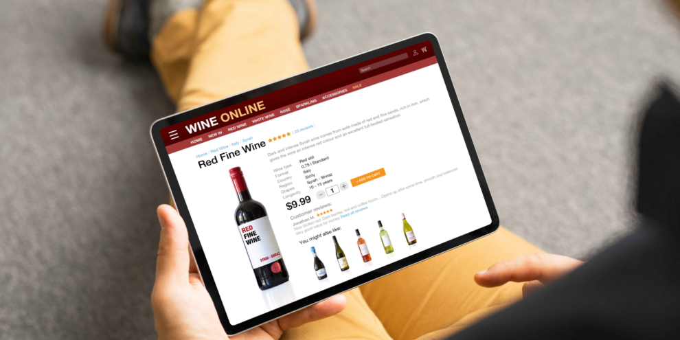 retail store selling alcohol online to customer relaxing at home